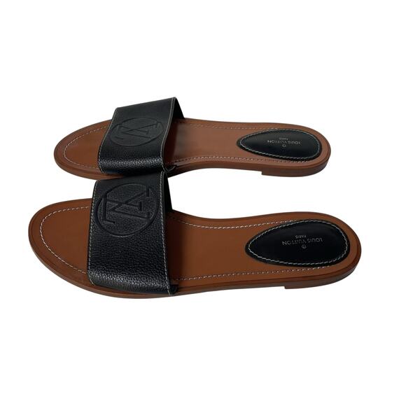 Louis Vuitton Calfskin Lock It Flat Mule Slide Sandal 41 Black GUC - Picture 7 of 14